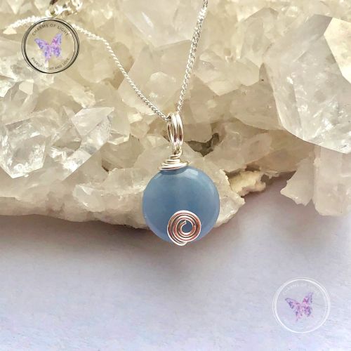 Angelite Coin Silver Swirl Pendant